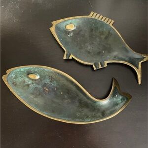 VTG Brutalist 1960s bronze decorative set of fish plates Brutalist plates MCM